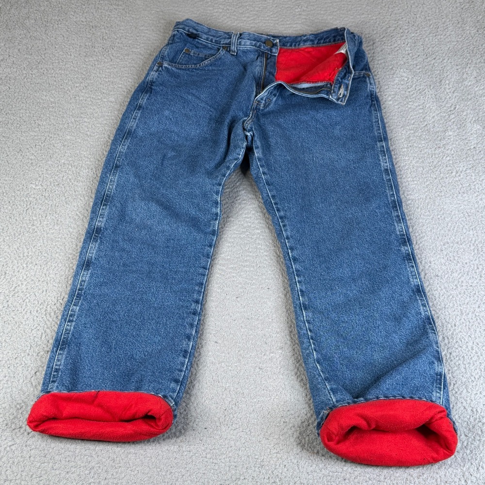 Wrangler Jeans Mens 34x30 Blue Rugged Wear Fleece Lined Straight Leg Denim Pants